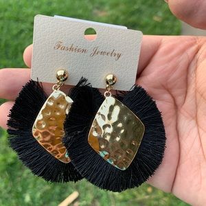 NWT Gold & Black Tassel Post Earrings